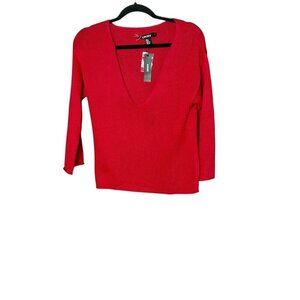 DKNY Sweater Fuchsia V Neck 100% Cotton Vintage Size Small NWT $88